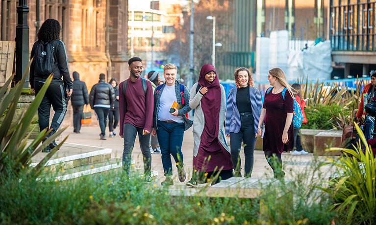 Group of students walking in Coventry city centre
