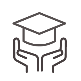 Drawing of hands holding up a graduation cap